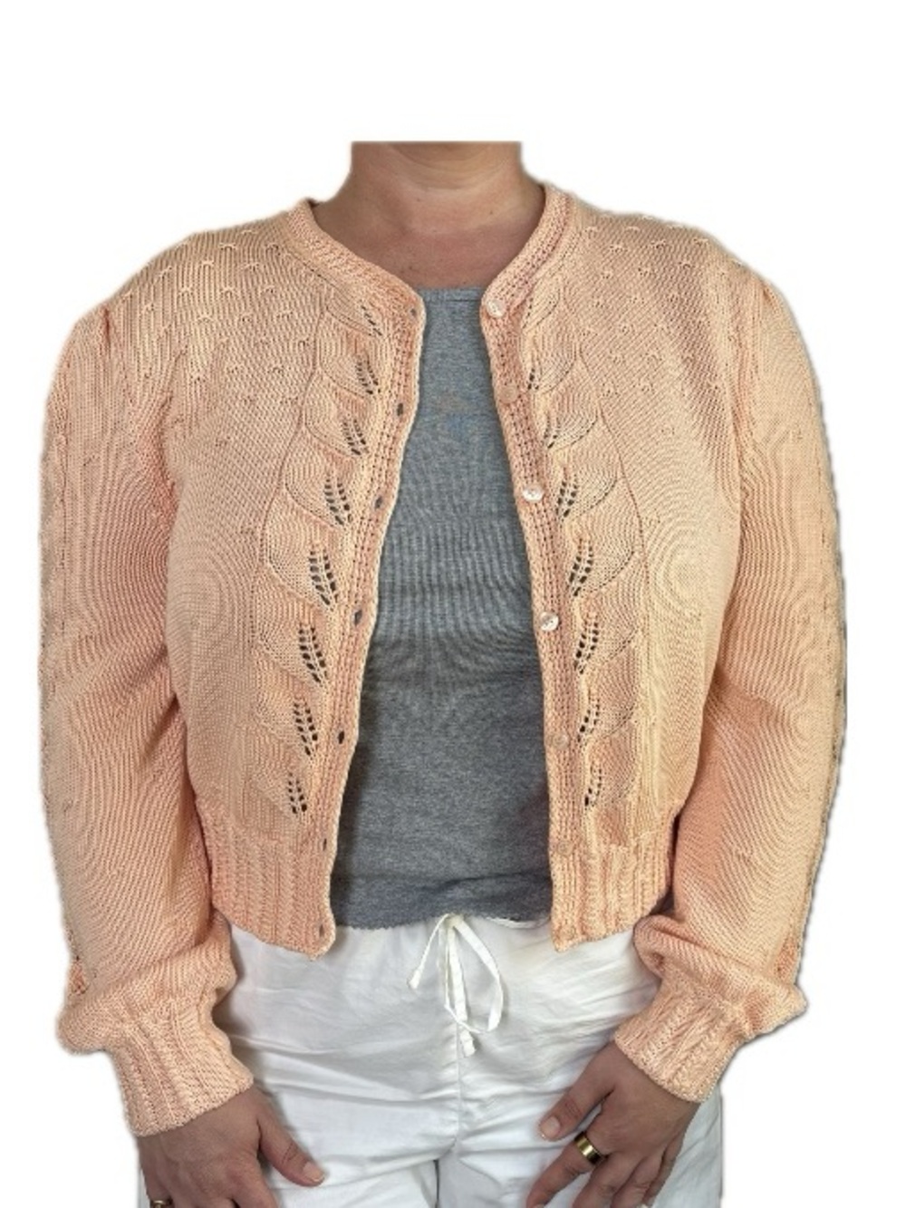 NWOT Rouje Paris Maya Pointelle Cardigan - Peach Pink - FR 40 / US 8
